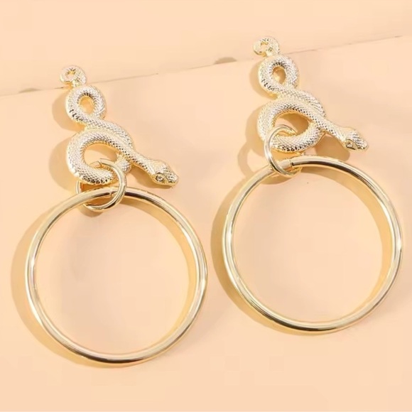 Anthropologie Serpenti Gold Snake Hoop Earrings - Picture 2 of 13